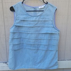 Vineyard Vines Light Blue Sleeveless Ruffle Chambray Tank Top Blouse 10